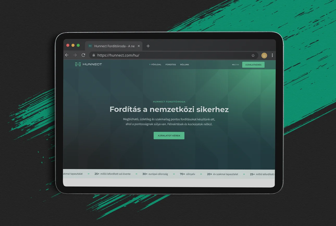 Hunnect weboldala tableten
